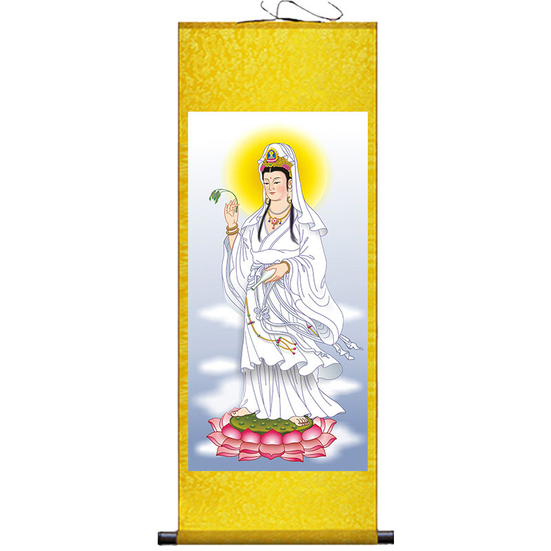 热销观世音菩萨画像卷轴挂画家用南海观音送子P观音大士挂像客厅
