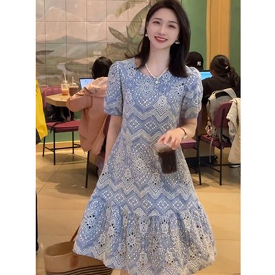 2025新款高端流行爆款小个子简单大方的inMs超火蓝色连衣裙女夏季