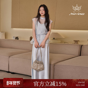 Missonep蝉【碧清歌】清冷感浅蓝色网纱上衣配吊带裙两件套女秋季
