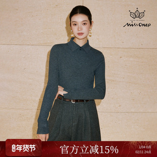 Missonep蝉【烟汀序】百搭款纯色系半高小翻领套头针织衫2025冬季