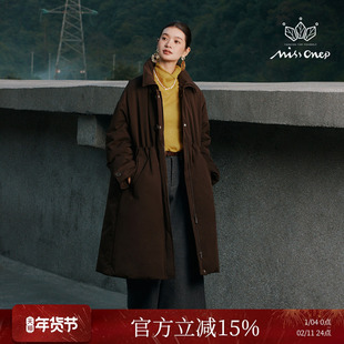 Missonep逸【雾里枝】慵懒风深棕色翻领长款风衣式羽绒服女冬季