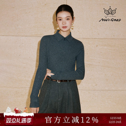 Missonep蝉【烟汀序】百搭款纯色系半高小翻领套头针织衫2025冬季