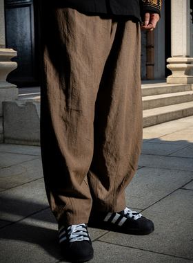 INSIDEDOT 复古休闲裤男棉麻长裤2025秋冬新款潮牌萝卜裤宽松裤子