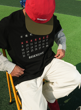 INSIDEDOT春夏吉时运动印花假两件长袖男新款小众撞色拼接宽松T恤