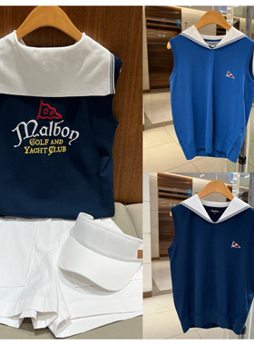 女士26早春新款高尔夫服装字母翻领针织马甲背心舒适百搭休闲运动