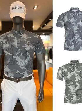 韩国原单高尔夫服装男士polo衫翻领上衣2024新款透气速干凉感短袖