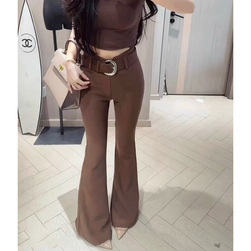通勤辣妹微喇裤女复古设计感高腰垂坠感弹力显瘦辣妹马蹄裤配腰带