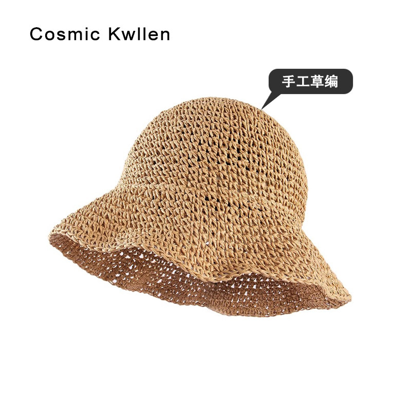 CosmicKwllen草帽女镂空透气草编渔夫帽夏季沙滩出游帽遮阳帽时尚