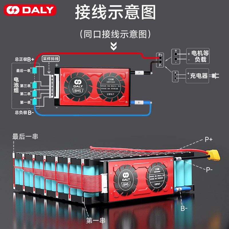 达锂17b串60V锂电池同口保护板带温控电动车铅酸蓄电瓶改锂电池bm