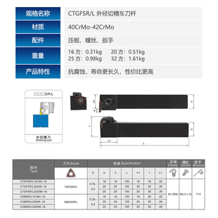 数控外浅槽刀刀杆CTGFSR1616H16 2020K16车床横向 排刀式车刀TGF