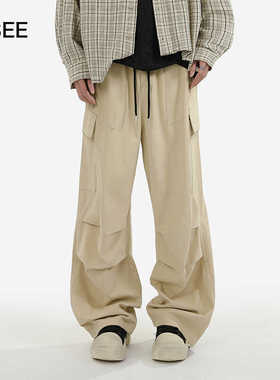 ZSEE美式工装裤男秋季潮牌直筒休闲裤卡其色宽松阔腿多口袋伞兵裤