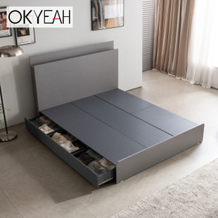 床小户型双人床高箱抽屉收纳储物床 榻榻米床箱体现代简约经济板式