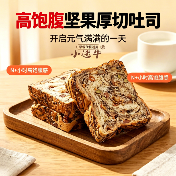 全麦坚果面包无蔗糖精0低代餐脂肪健身轻食低负担低卡网红爆款下午茶糕点心办公室厚切代餐高蛋白自律追剧吐司饱腹女神小零食宿舍