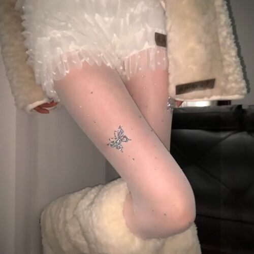 纯欲辣妹立体蝴蝶烫钻美腿袜