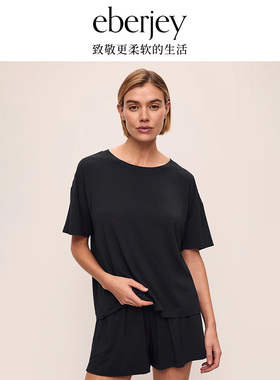 Eberjey美国莫代尔宽松短袖落肩家居服套装凉感夏T恤可外穿睡衣女