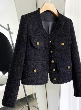 黑色小香风外套短款2026新款春秋薄款气质名媛粗花呢长袖上衣ins