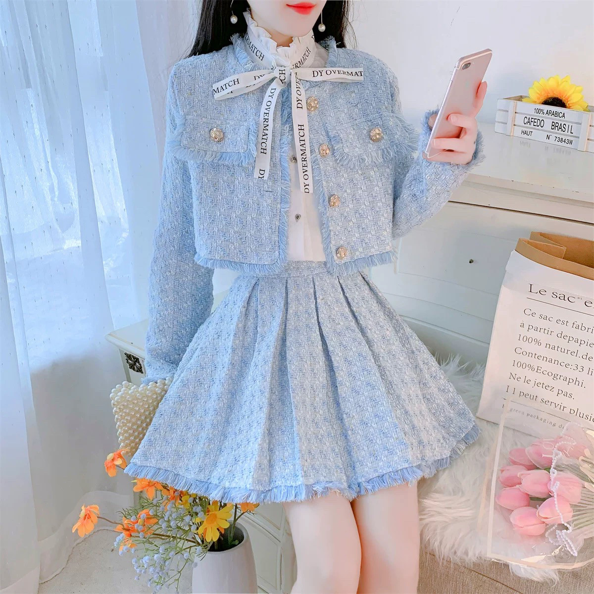 森谜气质早秋季女搭配小香风设计感法式小洋装两件套套装裙名媛