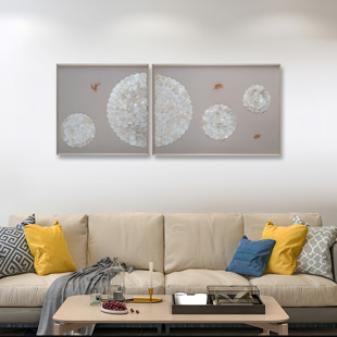 抽象立体手工贝母片装饰画客厅沙发背影墙挂画玄关壁画轻奢两联画