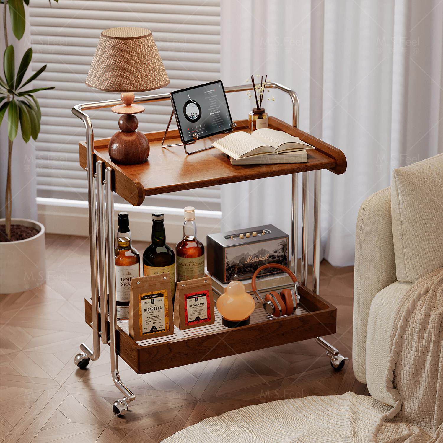 中古风全实木边几小推车置物架茶几沙发边柜侧边几轻奢高级感茶桌