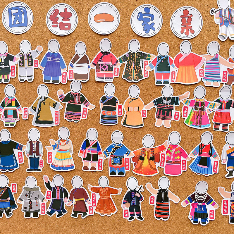 56个民族服饰大头贴班级板报环创贴纸卡通幼儿园成长相册装饰粘贴