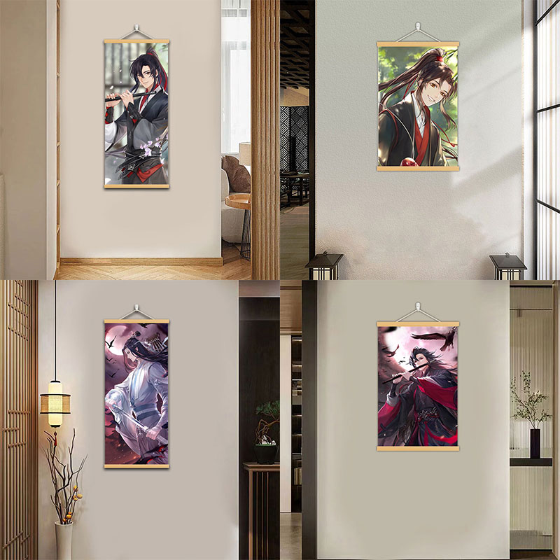 魔道祖师魏无羡蓝忘机免打孔装饰挂画走廊玄关墙壁电表箱布艺挂画图片