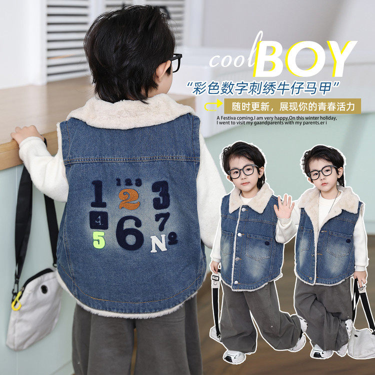 刺绣翻领常规款牛仔布纽扣马甲,童装/婴儿装/亲子装,马甲,淘宝优惠券,粉丝福利购,淘宝优惠卷