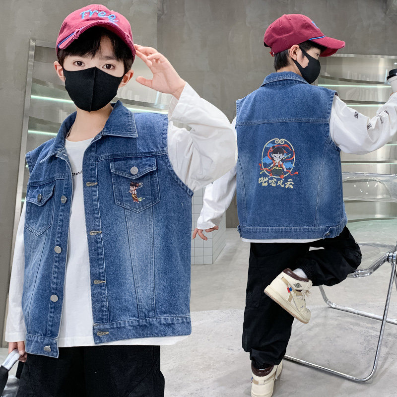 水洗翻领常规款牛仔布扣子马甲,童装/婴儿装/亲子装,马甲,淘宝优惠券,粉丝福利购,淘宝优惠卷