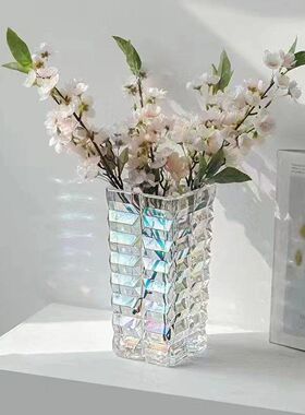 现简约创意四方加厚透明玻璃花摆件插花客厅餐桌装饰水培花器