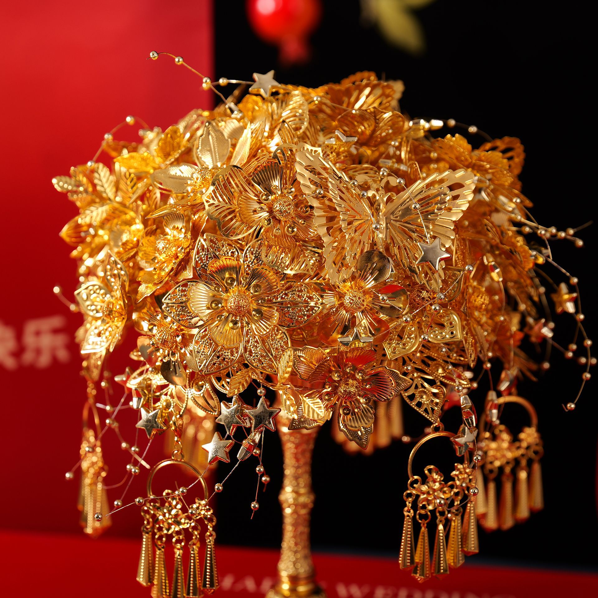 新款金色清新手捧花材料包中式婚礼新娘秀禾服权杖送闺蜜结婚礼物