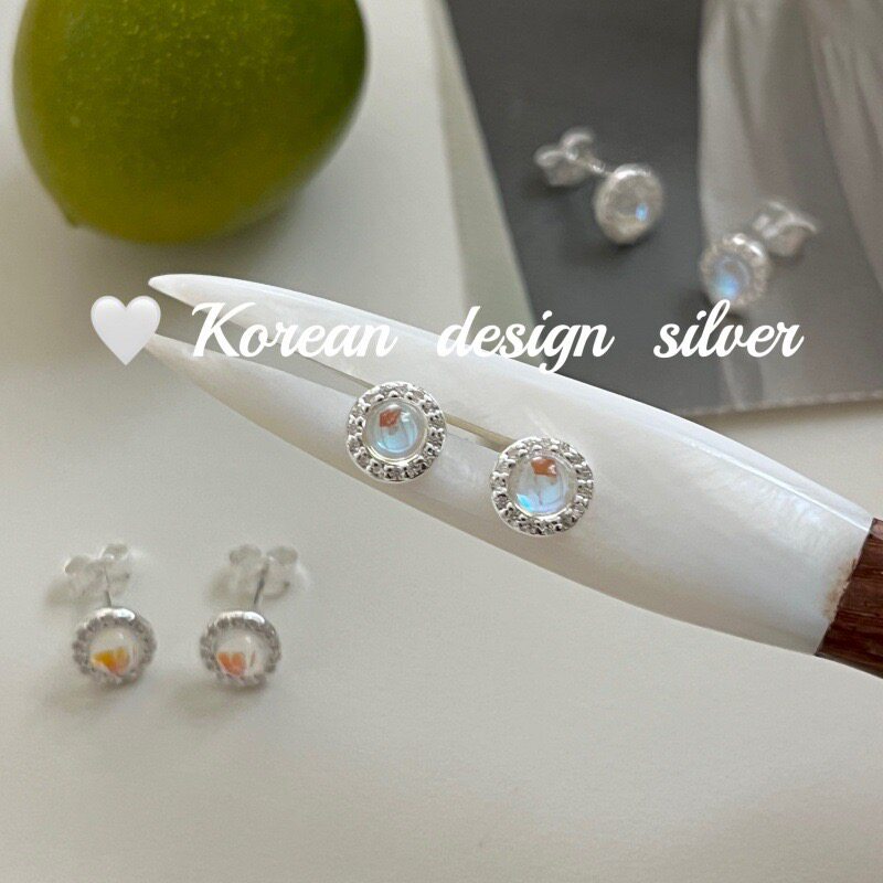 韩版ins风小清新银饰品S925纯银满圈锆石月光耳钉精致小巧养耳洞