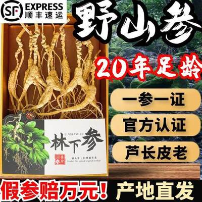 人参长白山林下参干参干货野山参20年足龄产地直发礼盒煲汤泡酒参