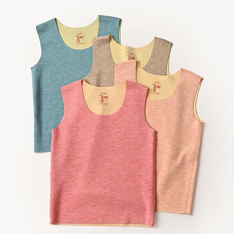 热销AB面蚕丝德绒儿童无痕恒温保暖内衣男童女童发热加绒背心秋冬