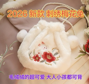 秋冬毛绒兔兔刺绣儿童斜挎包新年日常新中式百搭女百搭古风包