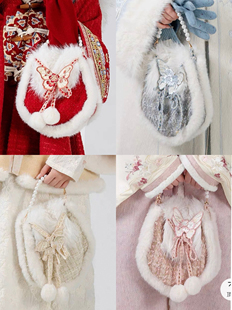 秋冬刺绣货郎包红色马鞍包古风甜美毛绒百搭斜挎单肩手提货郎包女