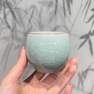 秘色汝窑冰花开片茶杯大容量龙蛋主人杯品茗杯功夫茶具茶盏 惊蛰