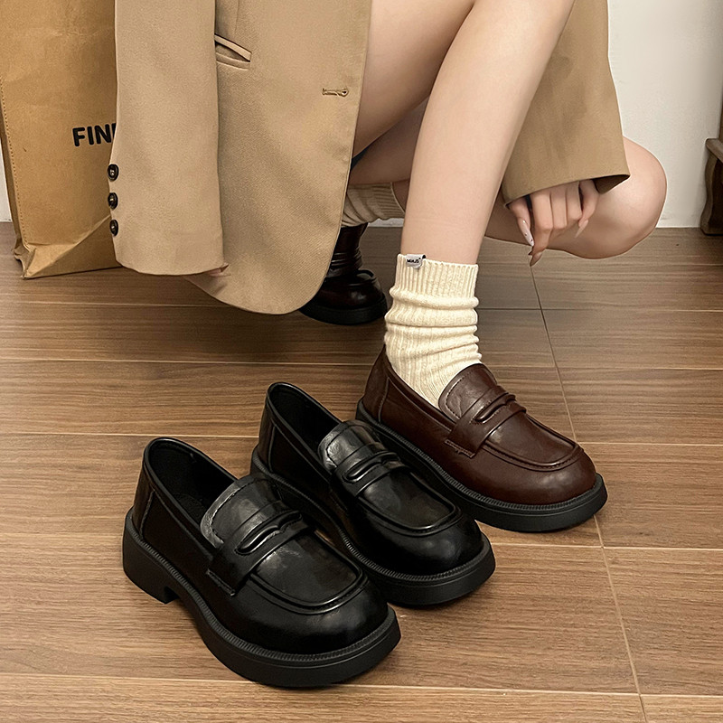 棕色厚底乐福鞋女2025新款百搭配裙子单鞋日系jk复古英伦风小皮鞋,女鞋,深口单鞋,淘宝优惠券,粉丝福利购,淘宝优惠卷