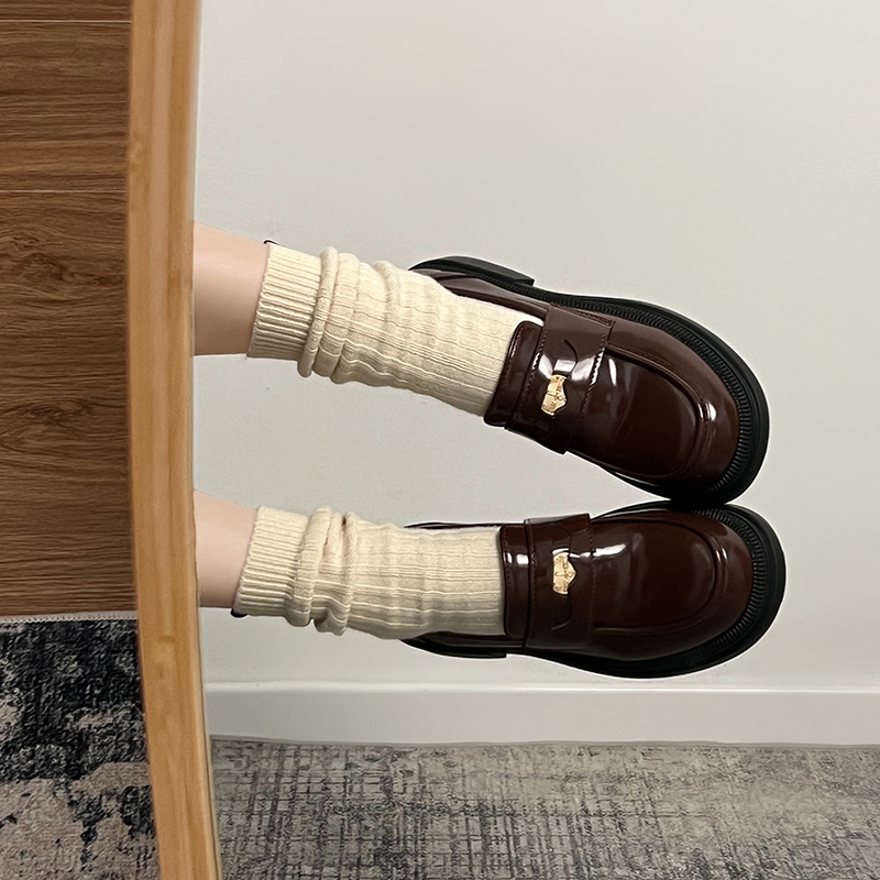 法式复古小皮鞋女粗跟厚底乐福鞋