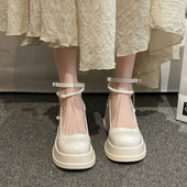 法式 百搭配裙子仙女风白色粗跟高跟厚底小皮鞋 玛丽珍鞋 女2026新款