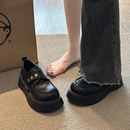 英伦风黑色厚底小皮鞋女2025新款秋冬百搭配裙子圆头增高乐福单鞋