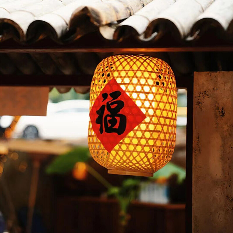 走廊里的竹编灯笼防雨吊灯户外新中式街道景区餐饮店网红蘑菇小匠