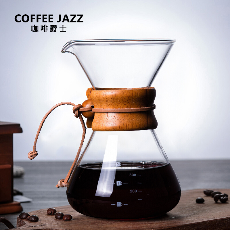 COFFEE JAZZ 手冲咖啡V60滴漏壶 鹰嘴木片壶分享壶带刻度耐热玻璃 餐饮具 咖啡壶 原图主图