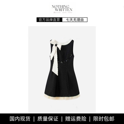 【现货】NOTHING WRITTEN毛晓彤款无袖蝴蝶结提花连衣裙气质短裙