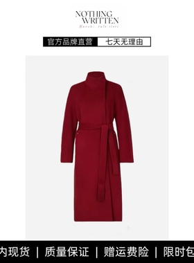 【现货】NOTHING WRITTEN新年红气质腰带双面90羊毛大衣长款毛呢