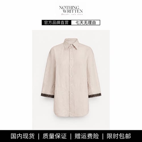 【现货】NOTHING WRITTEN镶珠亚麻衬衣袖口珠片亚麻衬衫休闲上衣