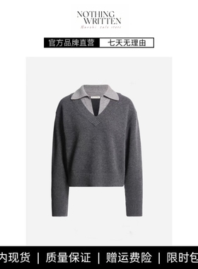 【现货】NOTHING WRITTEN休闲针织衫套头灰色假两件休闲翻领毛衣