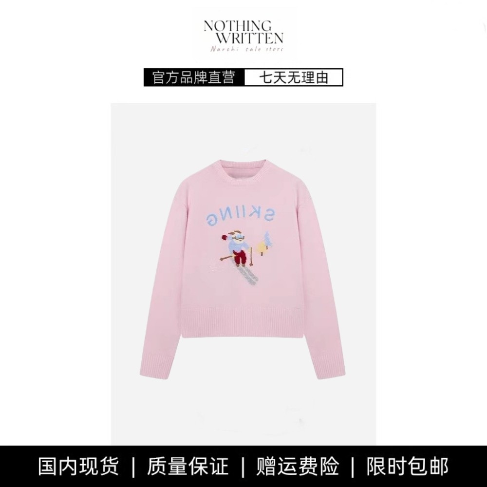 【现货】NOTHING WRITTEN休闲针织衫滑雪小人提花长袖甜美毛衣
