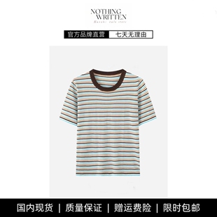 【现货】NOTHING WRITTEN针织条纹短袖上衣条纹宽松冰丝针织圆领T