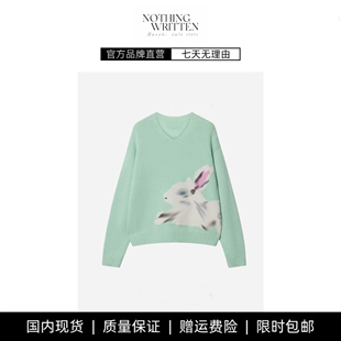【现货】NOTHING WRITTEN太美了,好温柔!V领兔子提花针织衫毛衣