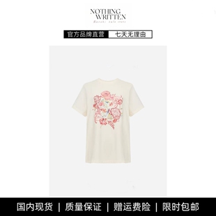 【现货】NOTHING WRITTEN刺绣圆领T恤短袖女绒绒棉宽松圆领上衣女