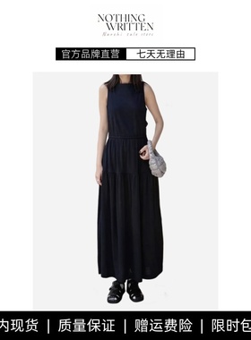 【现货】NOTHING WRITTEN无袖中长款船领花苞连衣裙女 夏黑色裙子